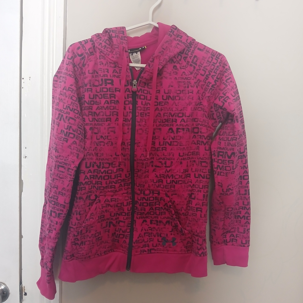 Under Armour Semi Fitted Pink Logo Zip Hoodie